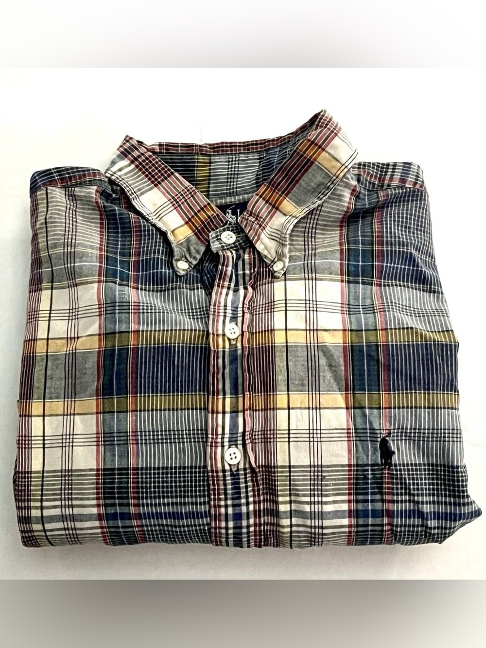 Ralph Lauren Vintage Men's Cotton Plaid Button Down Collared Shirt Size Large